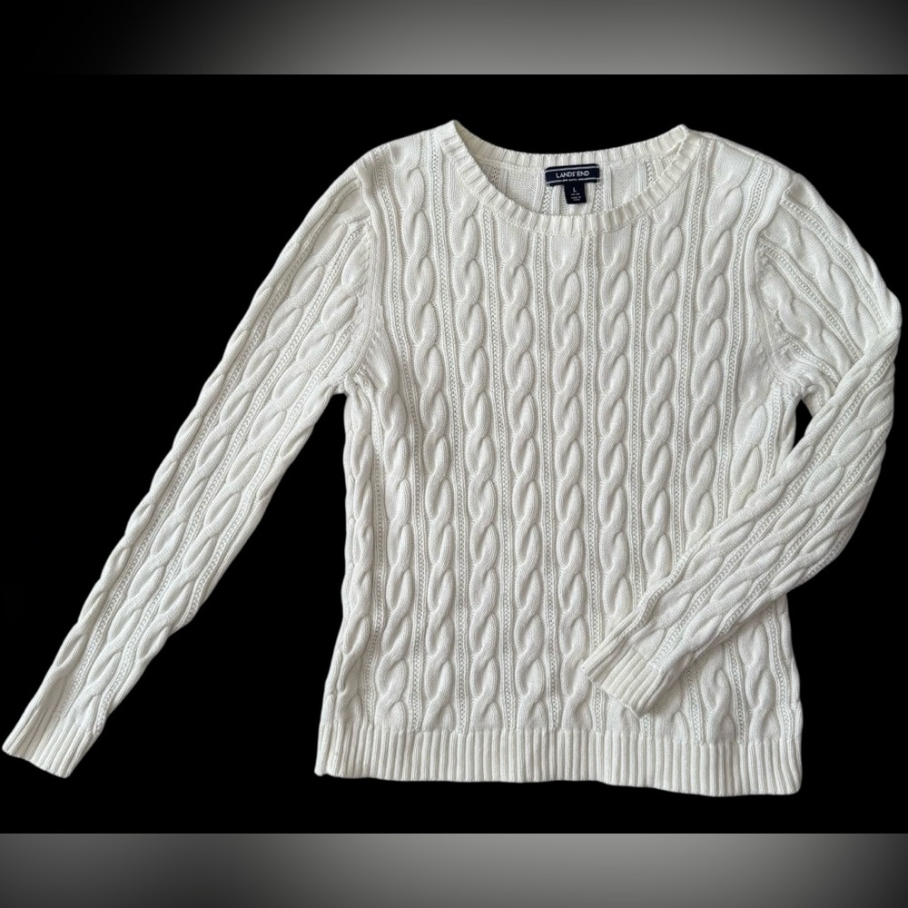 Lands’ End Drifter White Cable Knit Sweater Youth L (14–16) - Picture 3 of 16